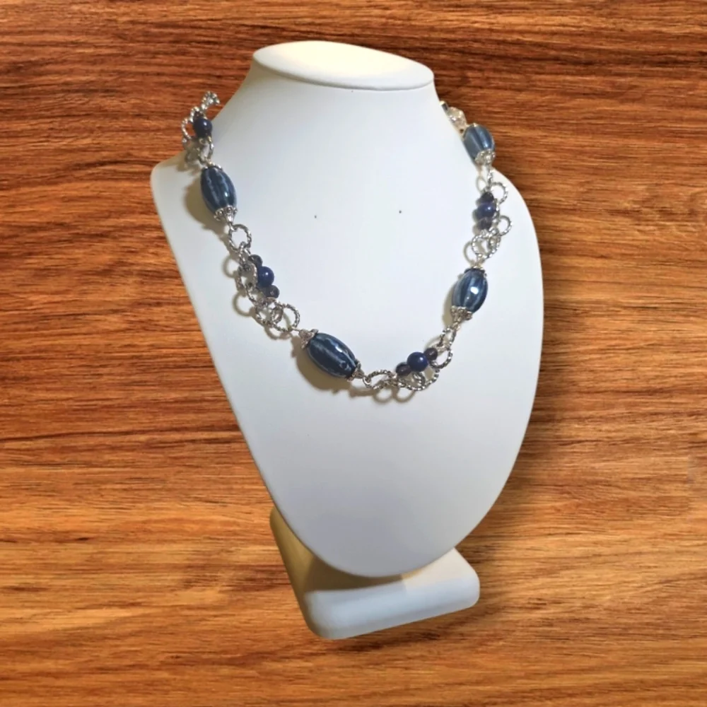 Rare Find Vintage Lapis Lazuli & Calsilica Handcrafted and Engraved Necklace